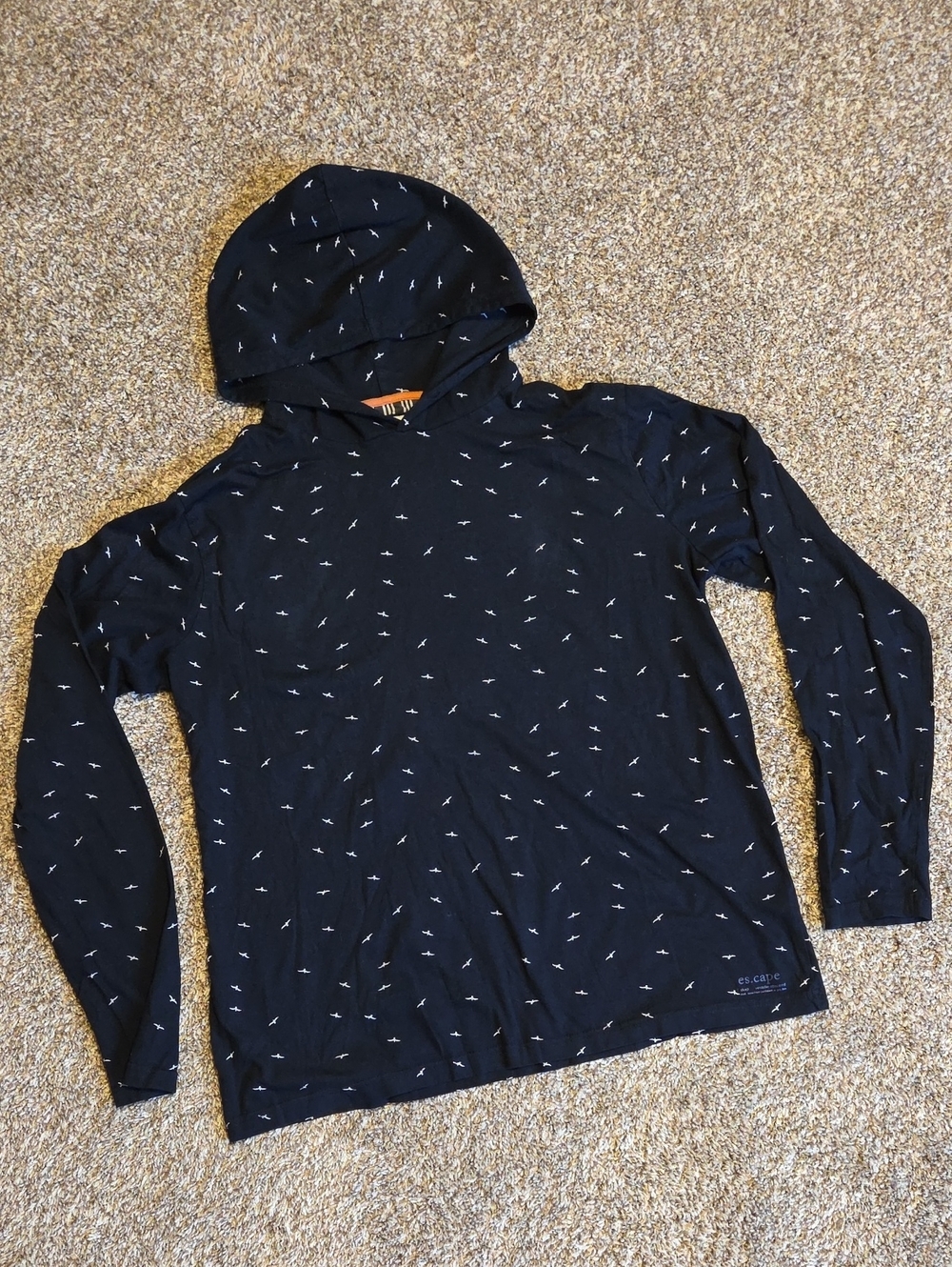 DENIM & FLOWER Navy Blue Bird Print Hooded Shirt